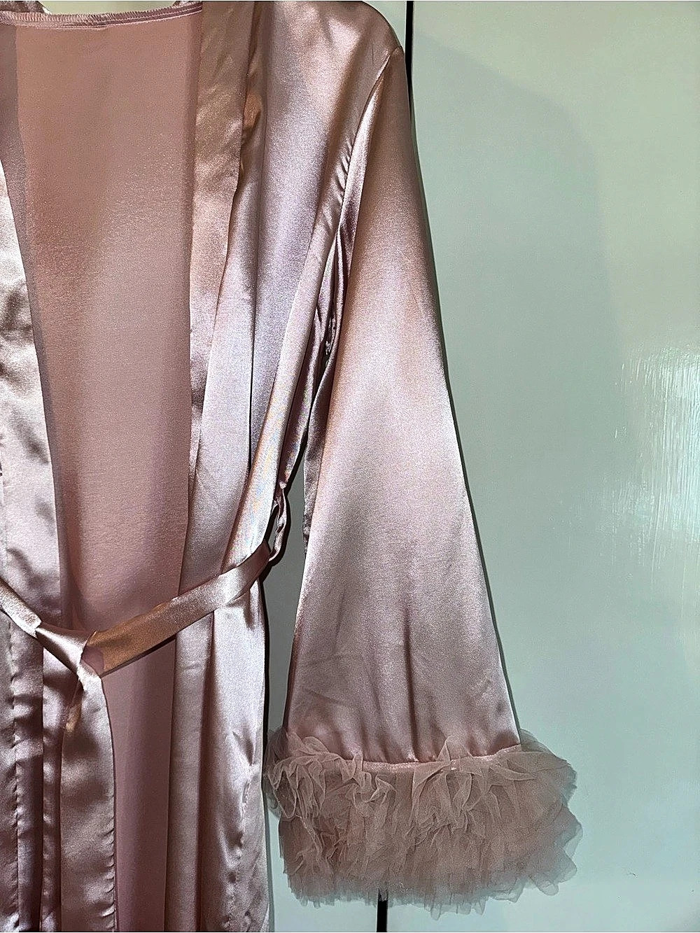 Pink Satin Robe with Ruffle Cuffs NWT - Picture 2 of 9